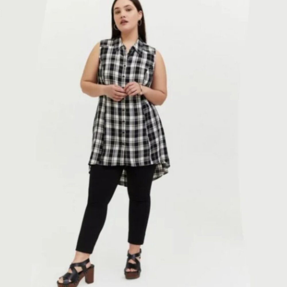 Torrid Black and White Plaid Sleeveless Dress